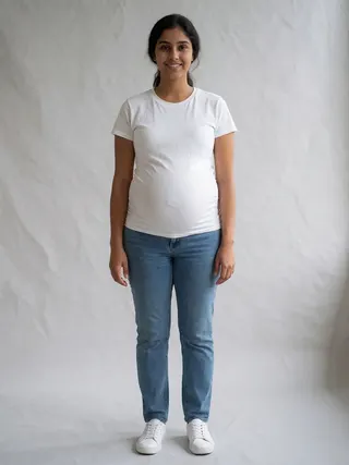 Nisha, an Aaina AI studio model: Woman, 30 · South Asian · Average