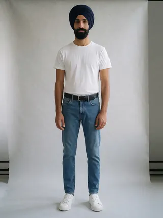 Harpreet, an Aaina AI studio model: Man, 32 · South Asian · Average