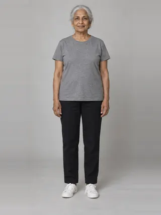 Kamala, an Aaina AI studio model: Woman, 76 · South Asian · Average