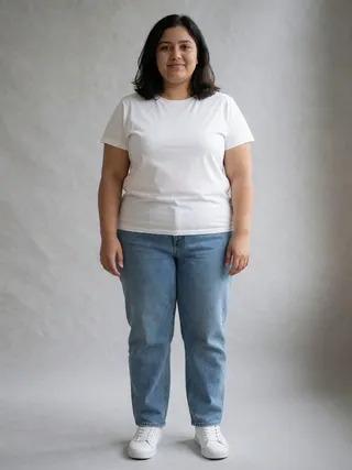 Kavya, an Aaina AI studio model: Woman, 35 · South Asian · Plus size