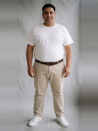 Rohit, an Aaina AI studio model: Man, 38 · South Asian · Plus size