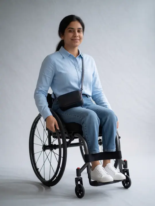 Riya, an Aaina model, in the pose Crossbody bag, front