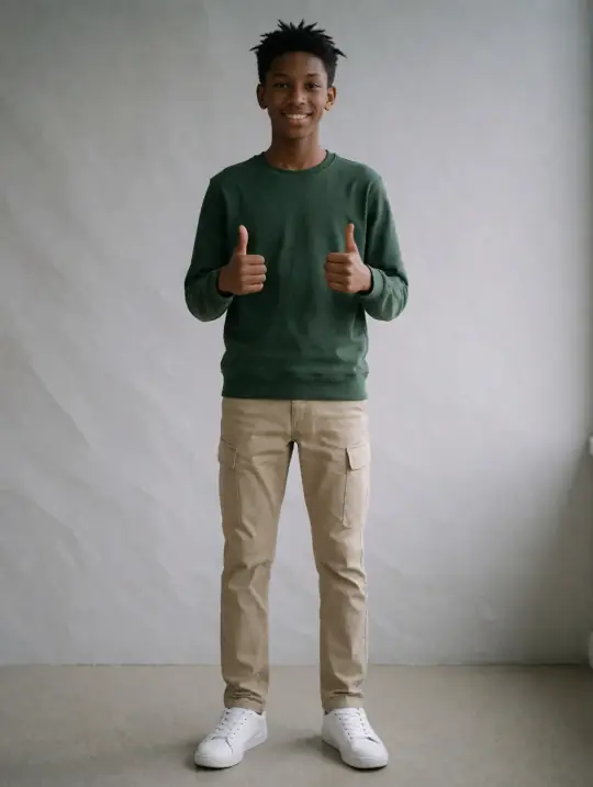 Amani, an Aaina model, in the pose Thumbs-up