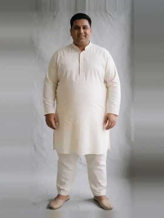 Rohit, an Aaina model, in the pose Cream pathani suit, front