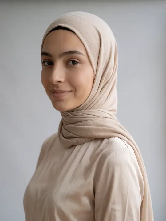 Layla, an Aaina model, in the pose Portrait 3/4 facing camera-left