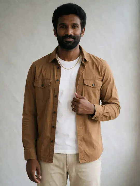 Arjun, an Aaina AI model: South Indian, about 30, broad