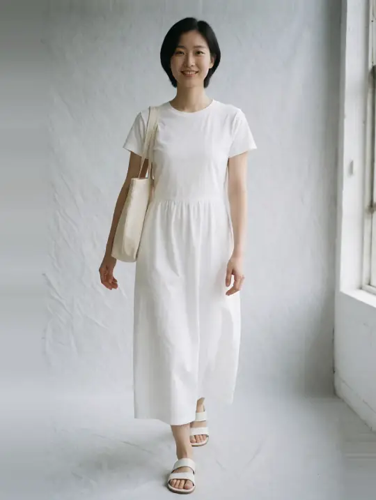 Jiwoo, an Aaina AI model: East Asian, mid 20s, slim