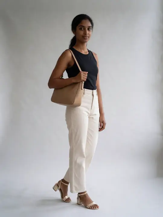 Meera, an Aaina AI model: South Indian, mid 20s, deep skin tone
