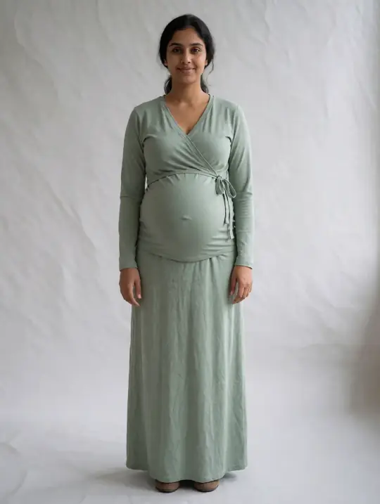 Nisha, an Aaina AI model: Indian, about 30, pregnant