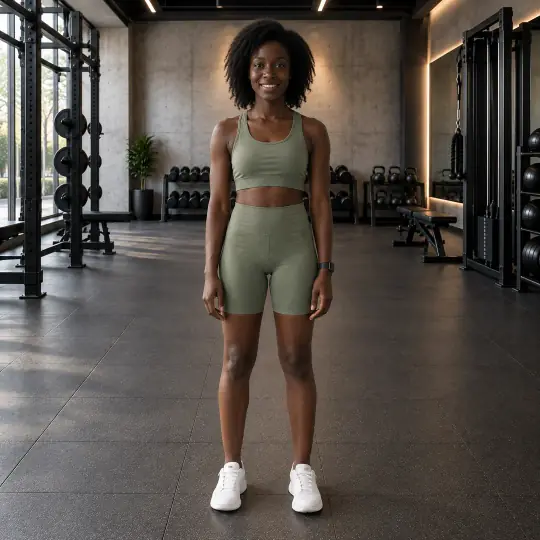 Adaeze in activewear in a modern gym