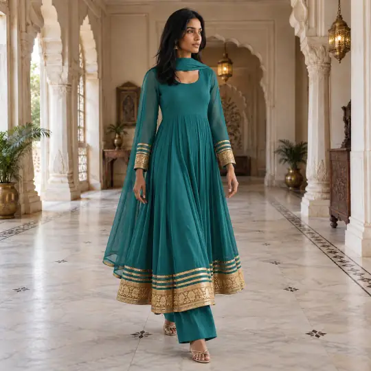 Tara, an Aaina model, in the kurta sets example, Palace Hall scene