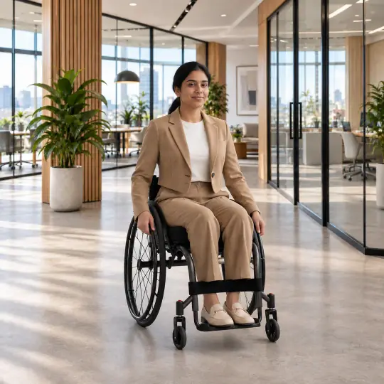 Riya, an Aaina model, wearing the blazer in the Modern Office scene