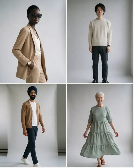 Four Aaina models: your own model can look like anyone you describe, or like a real adult who gave permission