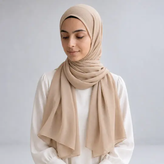 Layla, an Aaina model, wearing or holding the modest outfit in the White Studio scene