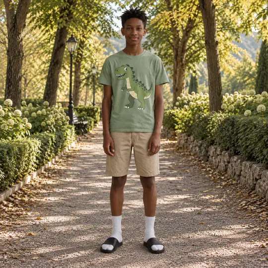 Amani, an Aaina model, wearing or holding the kids' outfit in the Park Path scene