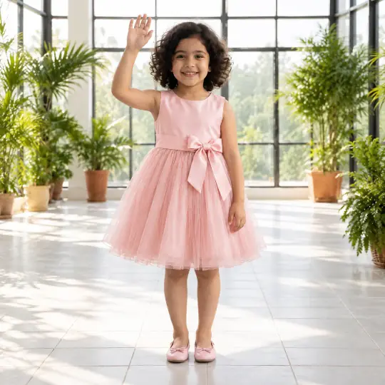 Pari, an Aaina model, in the kidswear example, Indoor Garden Conservatory scene