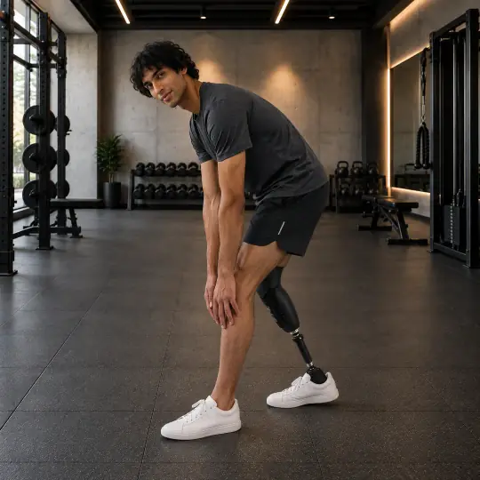 Dev, an Aaina model, wearing or holding the activewear set in the Modern Gym scene