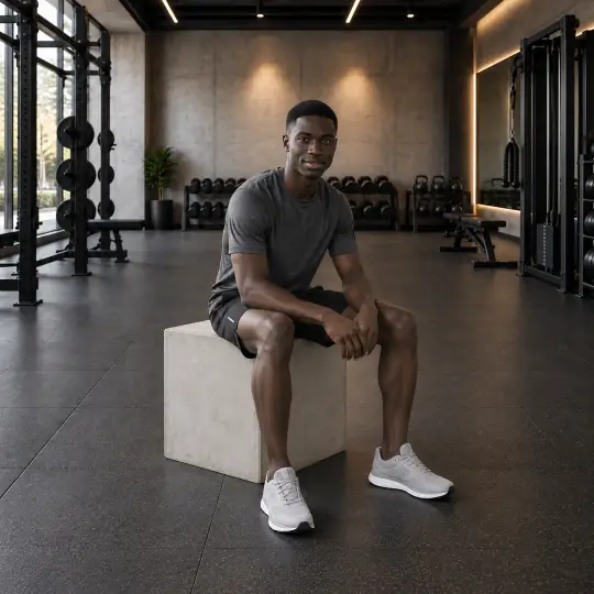 Malik, an Aaina model, wearing or holding the activewear set in the Modern Gym scene