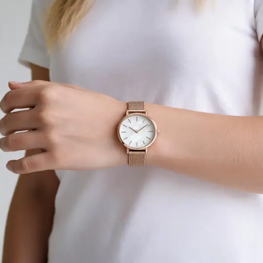 Chloe, an Aaina model, in the watches & bracelets example, White Studio scene